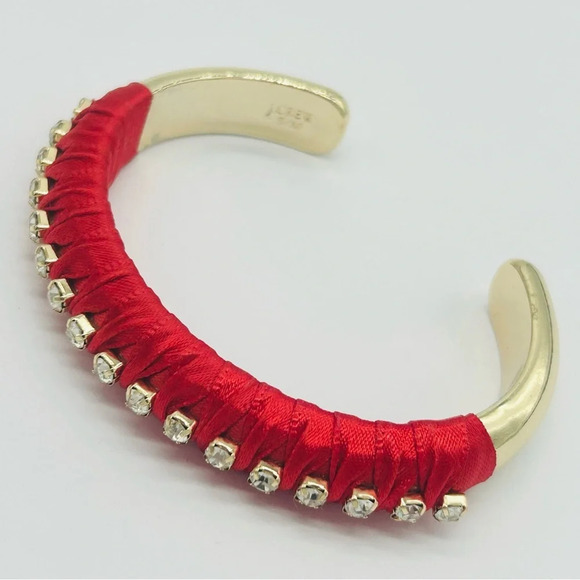 J. Crew Red Ribbon Wrapped Jeweled Cuff Bracelet - Picture 2 of 3
